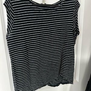 Joie Black and White Striped Short Sleeve Tee - 100% linen